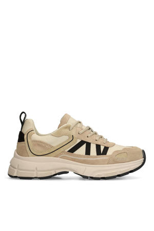 chunky leren sneakers beige/zwart