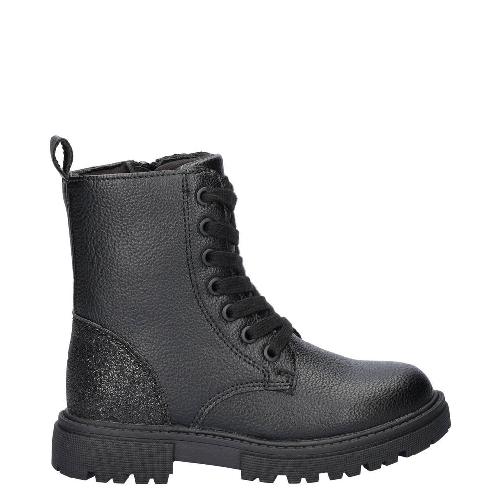 Zwarte meisjes Nelson Kids veterboots van imitatieleer met rits- en vetersluiting
