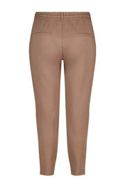thumbnail: Zandkleurige dames MS Mode slim regular waist broek van viscose met elastische tailleband met koord en effen