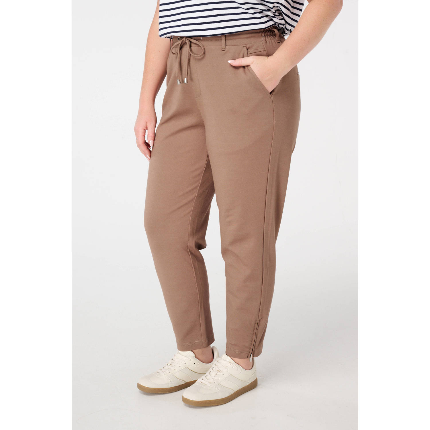 MS Mode slim regular waist broek zand