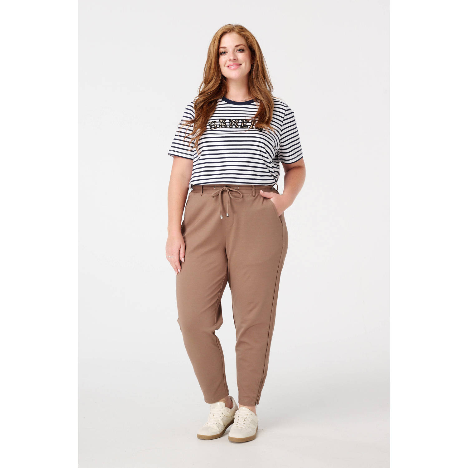 MS Mode slim regular waist broek zand