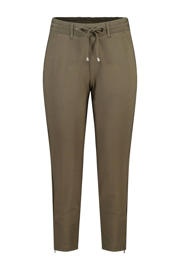 thumbnail: Kakikleurige dames MS Mode slim regular waist broek van viscose met elastische tailleband met koord en effen