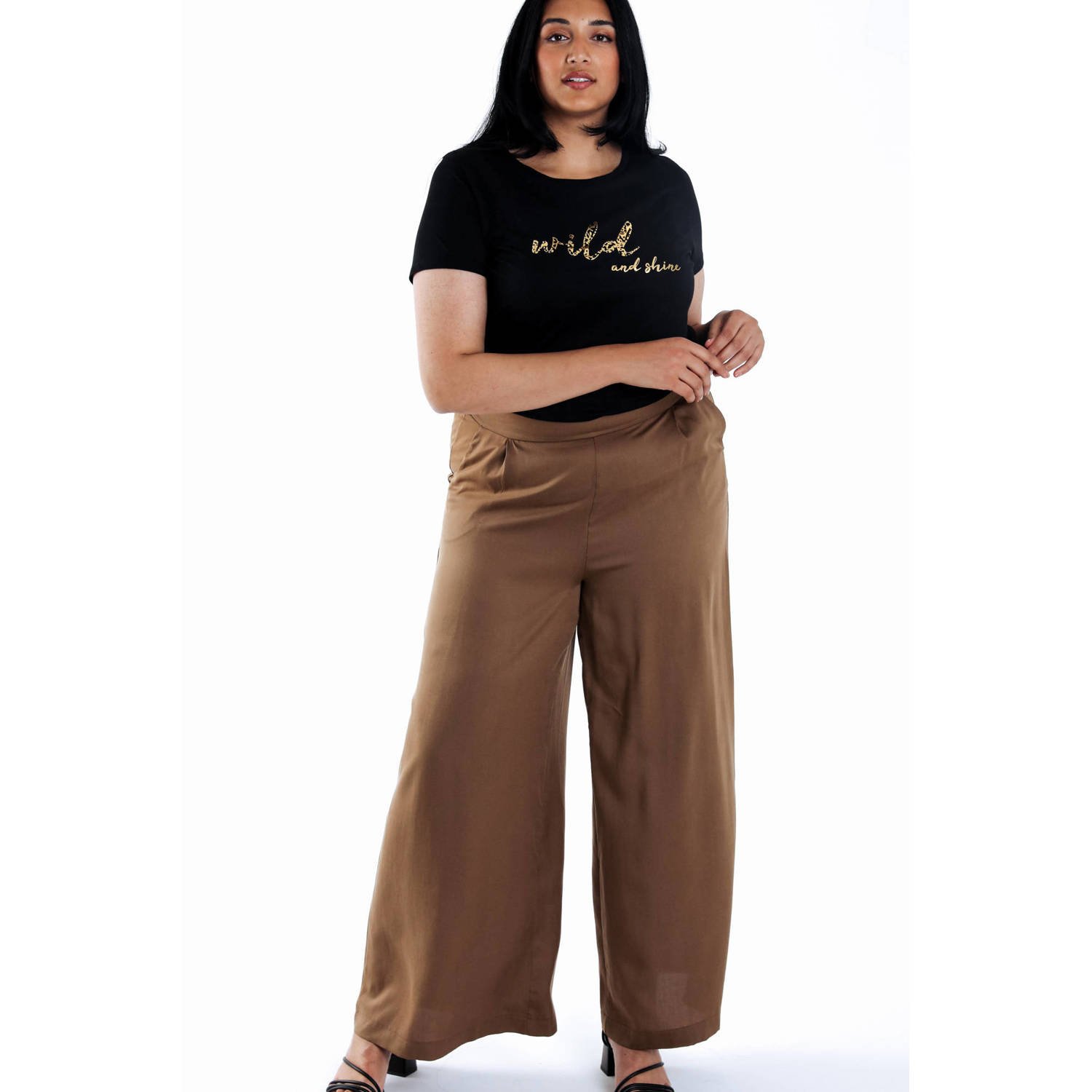 Paprika wide leg high waist broek bruin