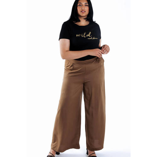 Paprika wide leg high waist broek bruin afbeelding
