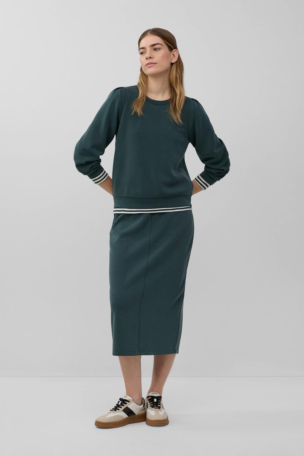 Petrolkleurige dames s.Oliver sweater van modal met effen, lange mouwen en ronde hals