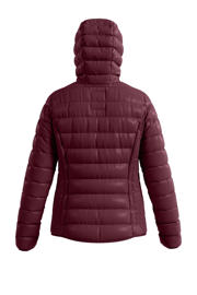 thumbnail: Donkerrode dames Q S by s.Oliver gewatteerde jas van polyester met effen, lange mouwen, capuchon, ritssluiting en doorgestikte details