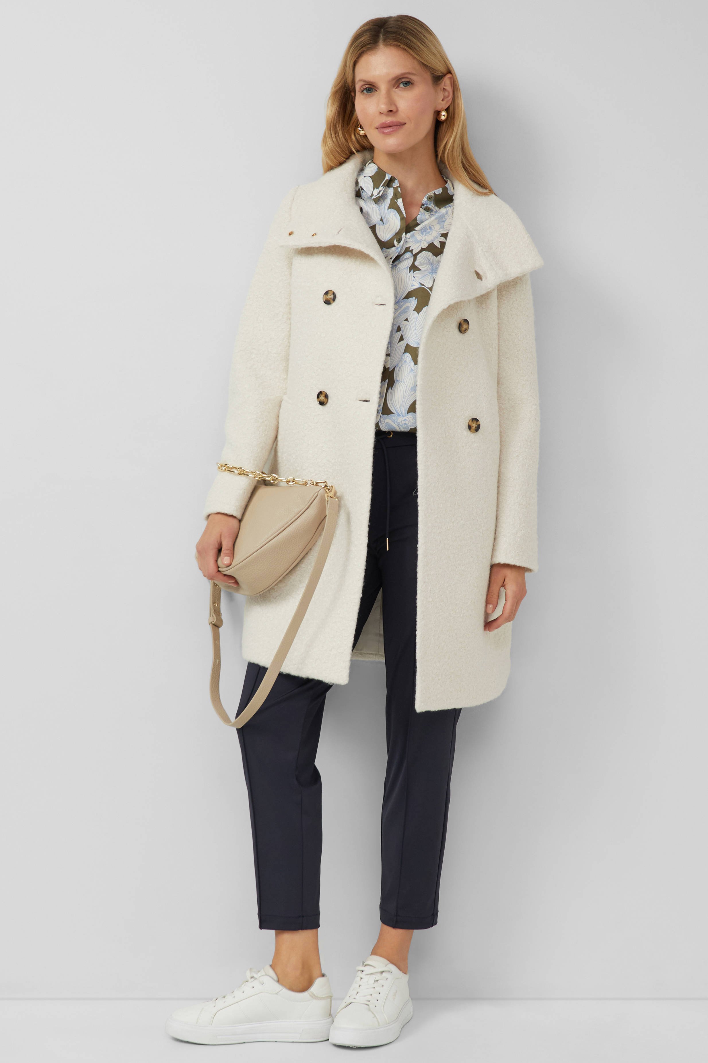 シロページ s.Oliver BLACK LABEL wollen manteljas beige | wehkamp