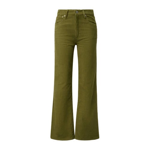 QS corduroy wide leg regular waist broek olijfgroen afbeelding