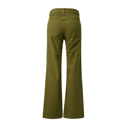QS corduroy wide leg regular waist broek olijfgroen afbeelding