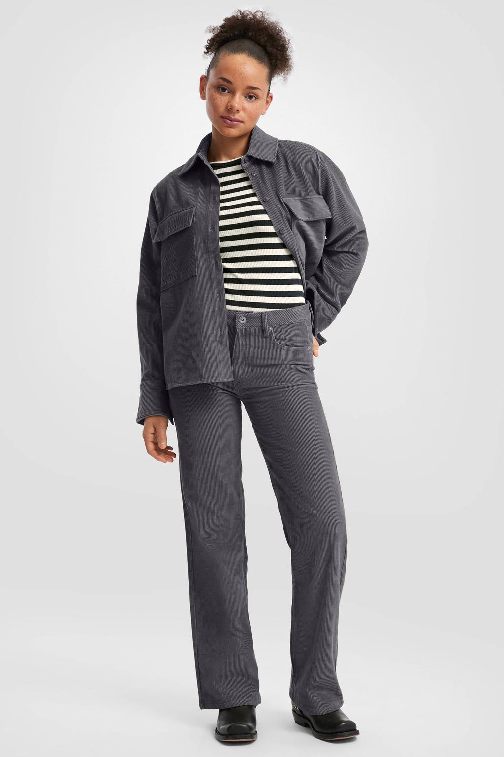 QS corduroy wide leg regular waist broek antraciet