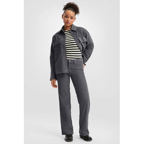 QS corduroy wide leg regular waist broek antraciet afbeelding