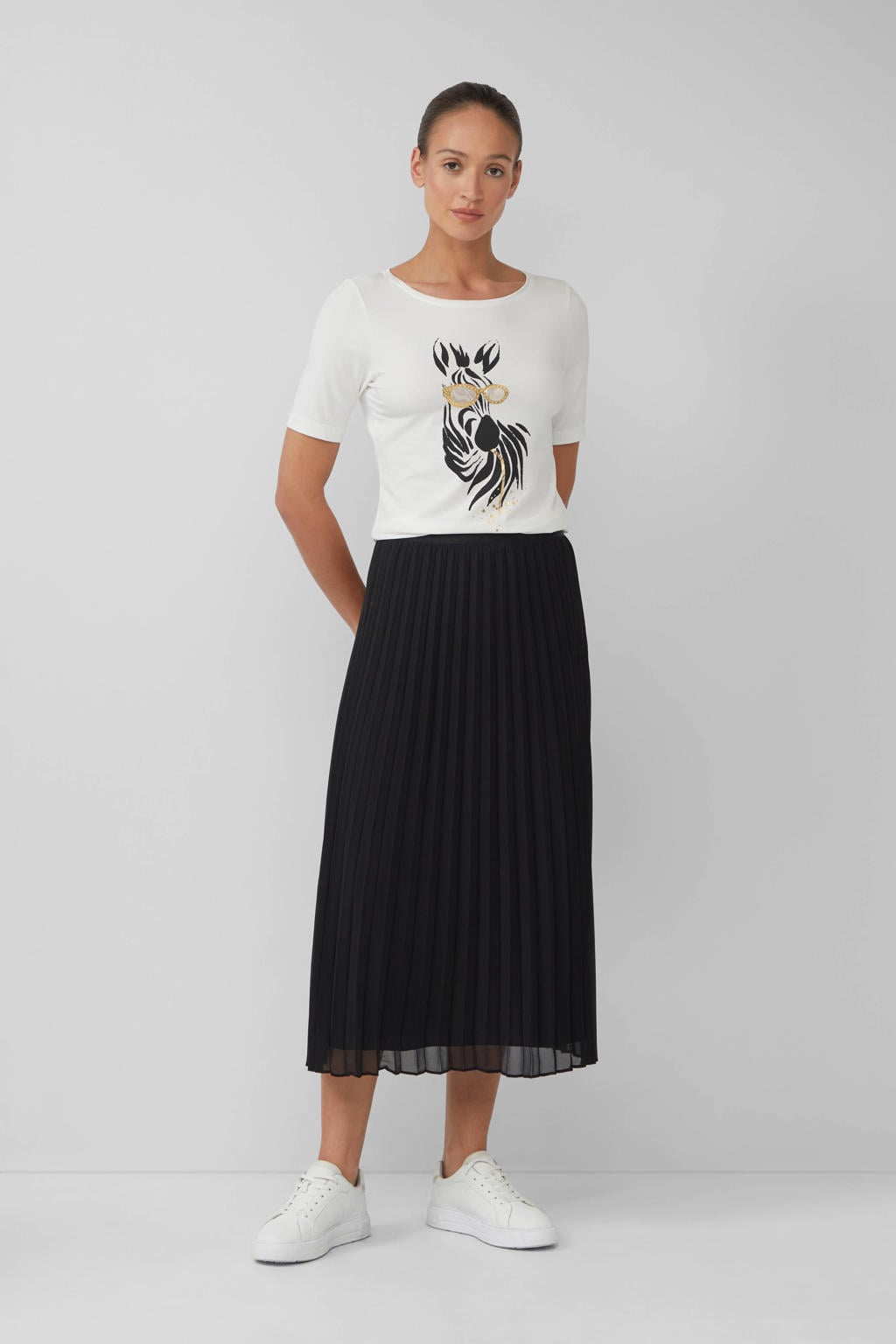 Zwarte dames s.Oliver BLACK LABEL strokenrok gemaakt van polyester en met elastische tailleband