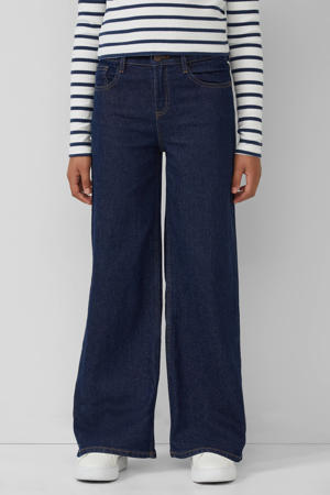 high waist wide leg jeans dark blue denim