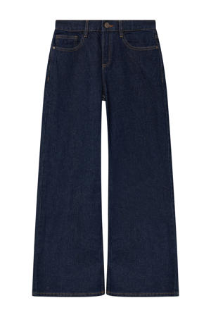 high waist wide leg jeans dark blue denim