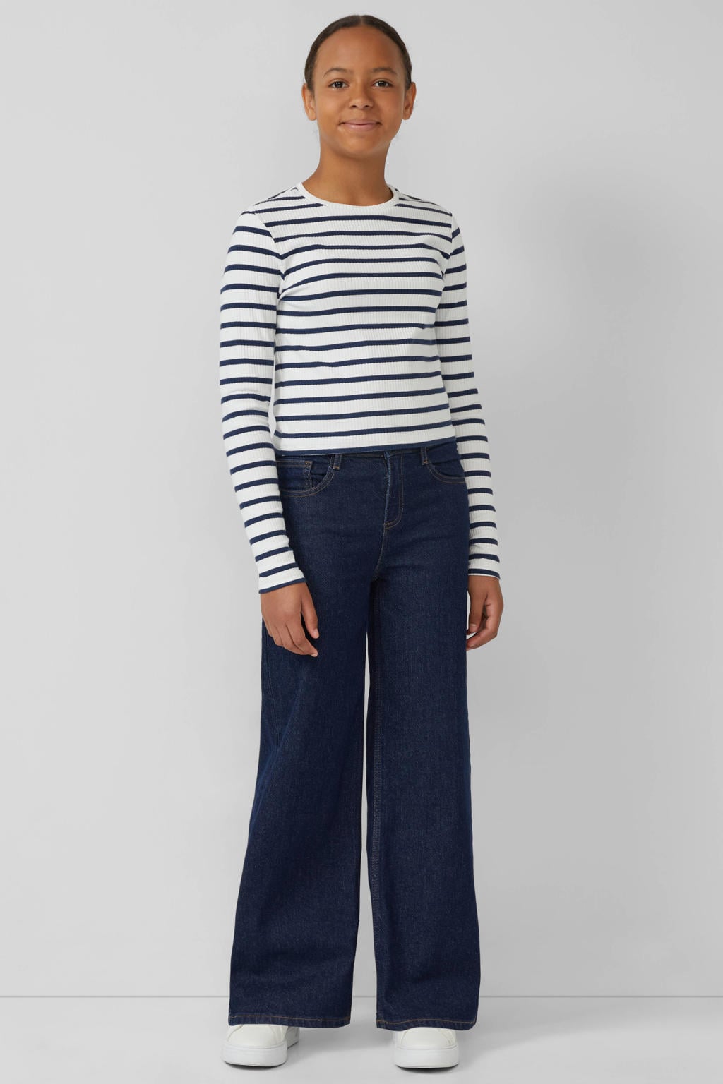 Dark blue denim meisjes s.Oliver high waist wide leg jeans dark blue van denim met rits- en knoopsluiting en effen