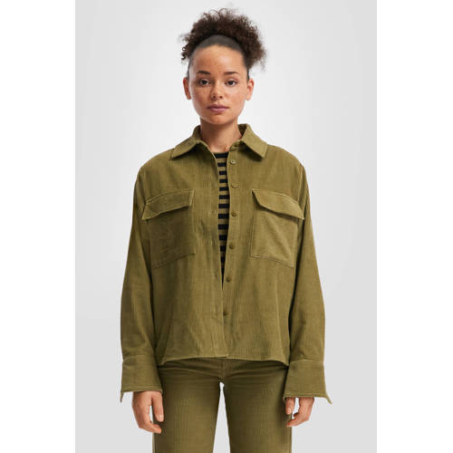 QS corduroy blouse olijfgroen afbeelding