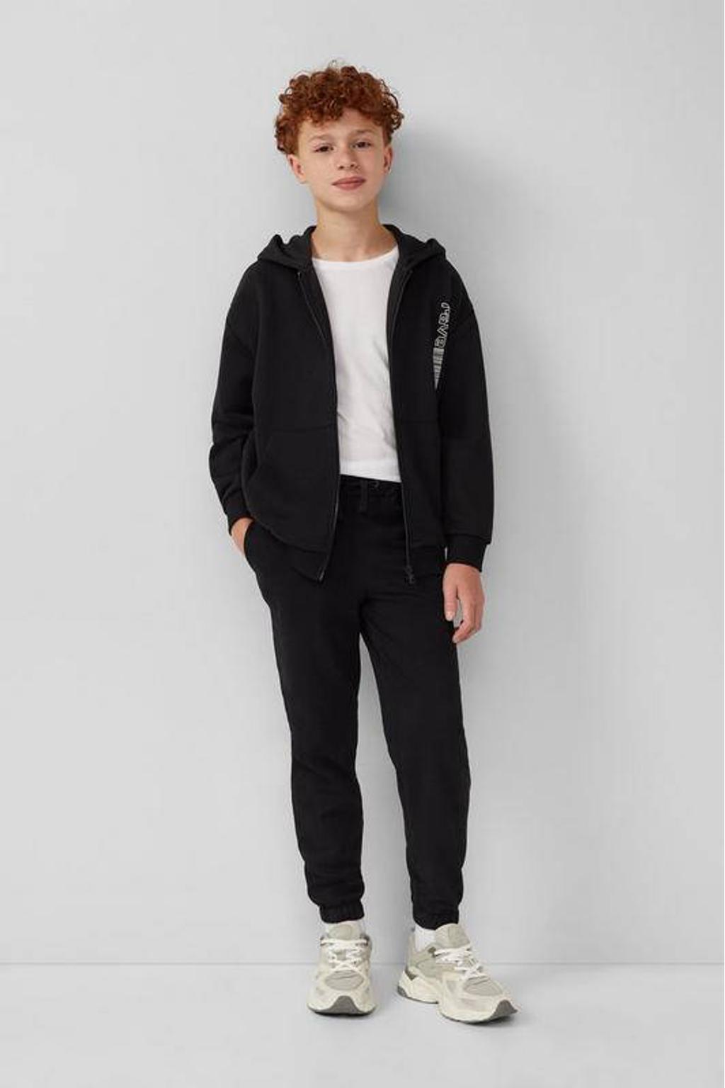 Zwarte jongens s.Oliver joggingbroek van sweat materiaal met elastische tailleband met koord en effen