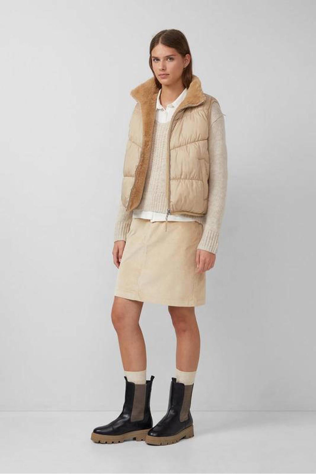 Beige dames s.Oliver reversible bodywarmer met imitatiebont met effen en opstaande kraag