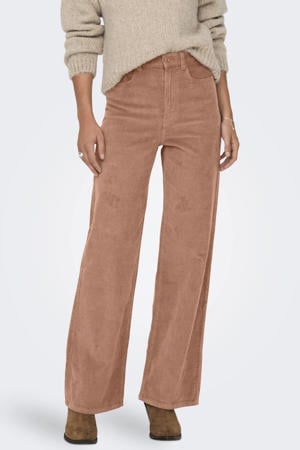 corduroy wide leg high waist broek bruin