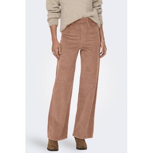 ONLY corduroy wide leg high waist broek bruin afbeelding