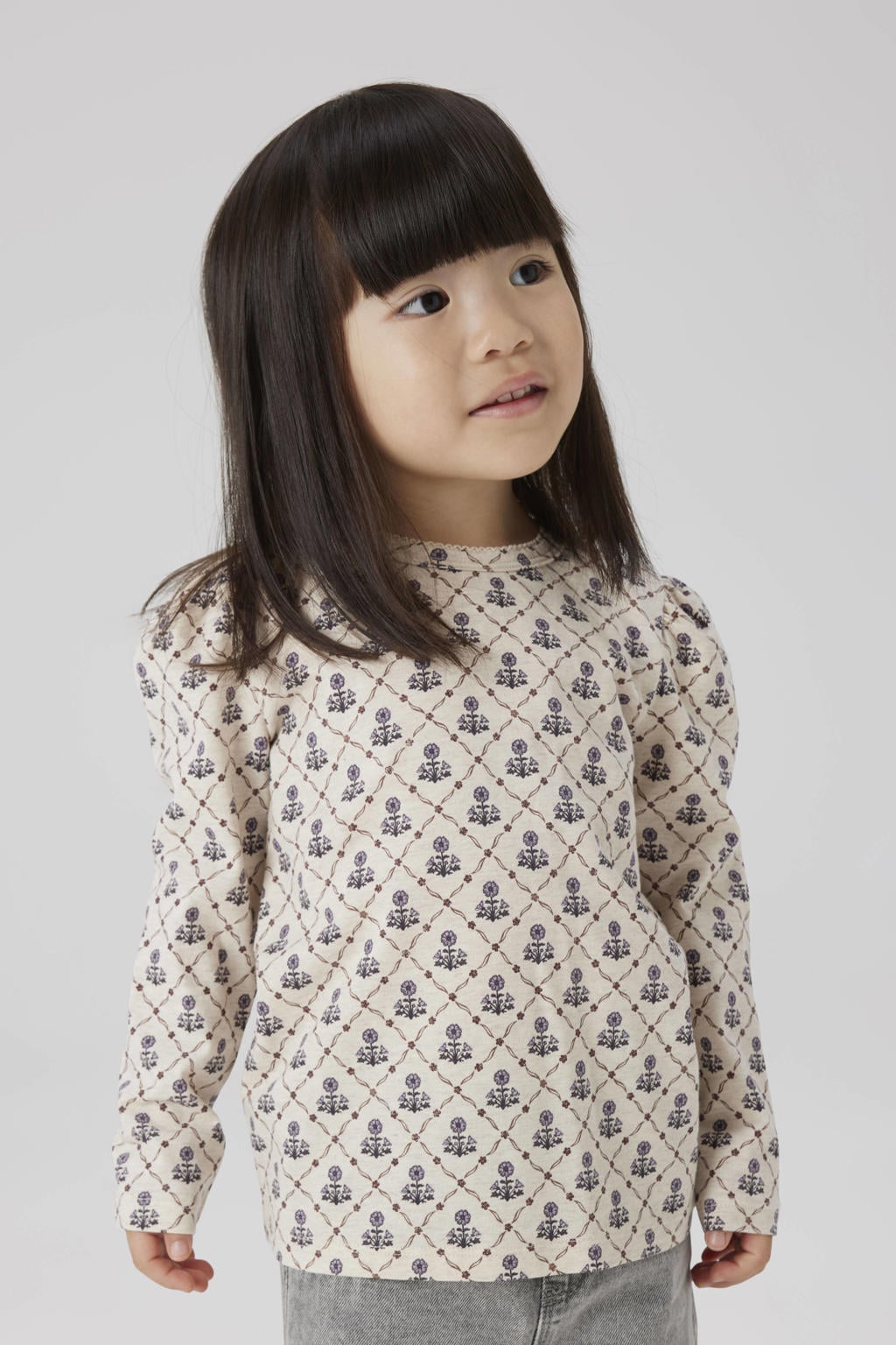 Ecru en blauwe meisjes NAME IT MINI longsleeve van stretchkatoen met lange mouwen en ronde hals
