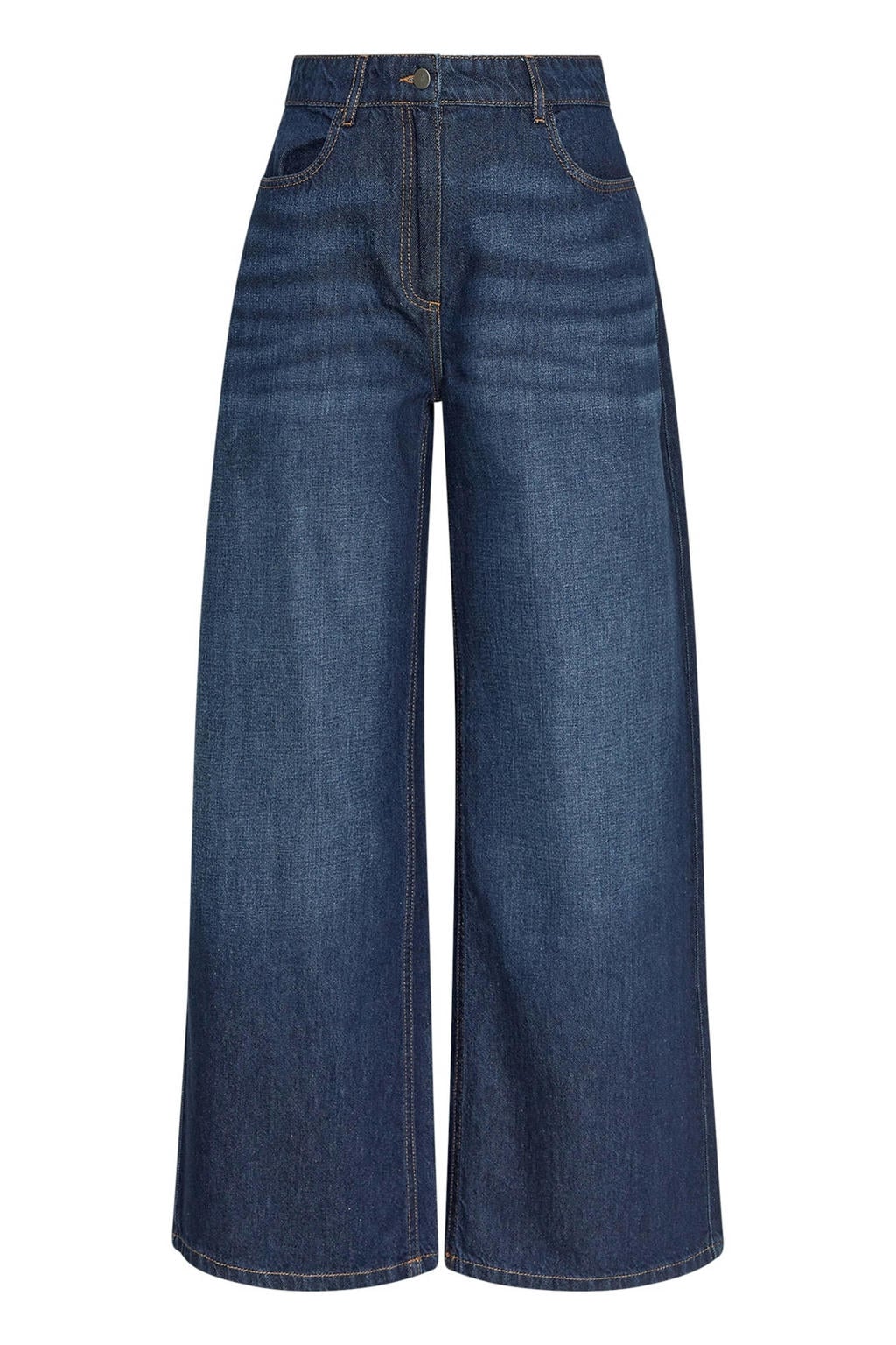 Dark blue denim dames MSCH Copenhagen wide leg jeans dark blue van denim met rits- en knoopsluiting en effen