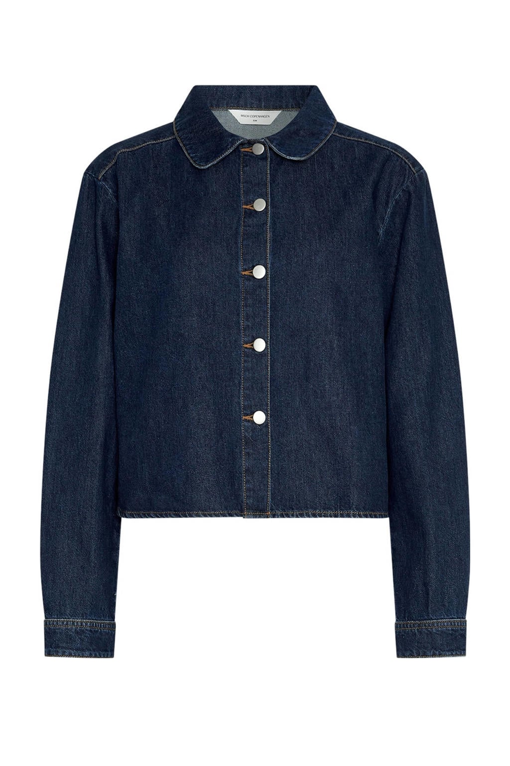 Dark blue denim dames MSCH Copenhagen blouse dark blue van katoen met effen, lange mouwen, klassieke kraag en knoopsluiting