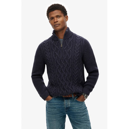 Superdry schipperstrui met wol met kabels donkerblauw afbeelding