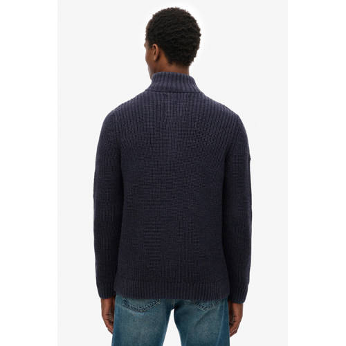 Superdry schipperstrui met wol met kabels donkerblauw afbeelding