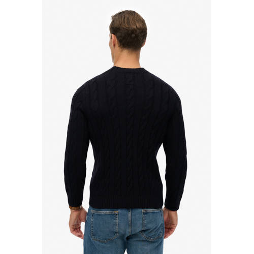 Superdry gebreide trui met wol met kabels donkerblauw afbeelding