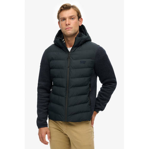Superdry gewatteerde jas met gebreide mouwen donkerblauw afbeelding