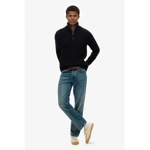 Superdry schipperstrui met wol met kabels donkerblauw afbeelding
