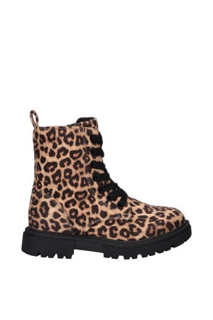 veterboots met panterprint cognac/zwart