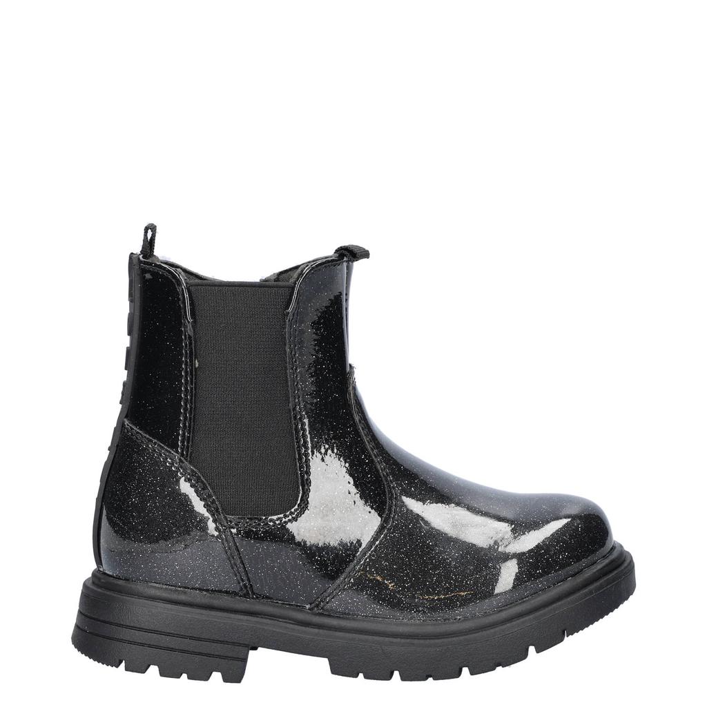 Zwarte meisjes Nelson Kids lak chelsea boots met glitters met ritssluiting