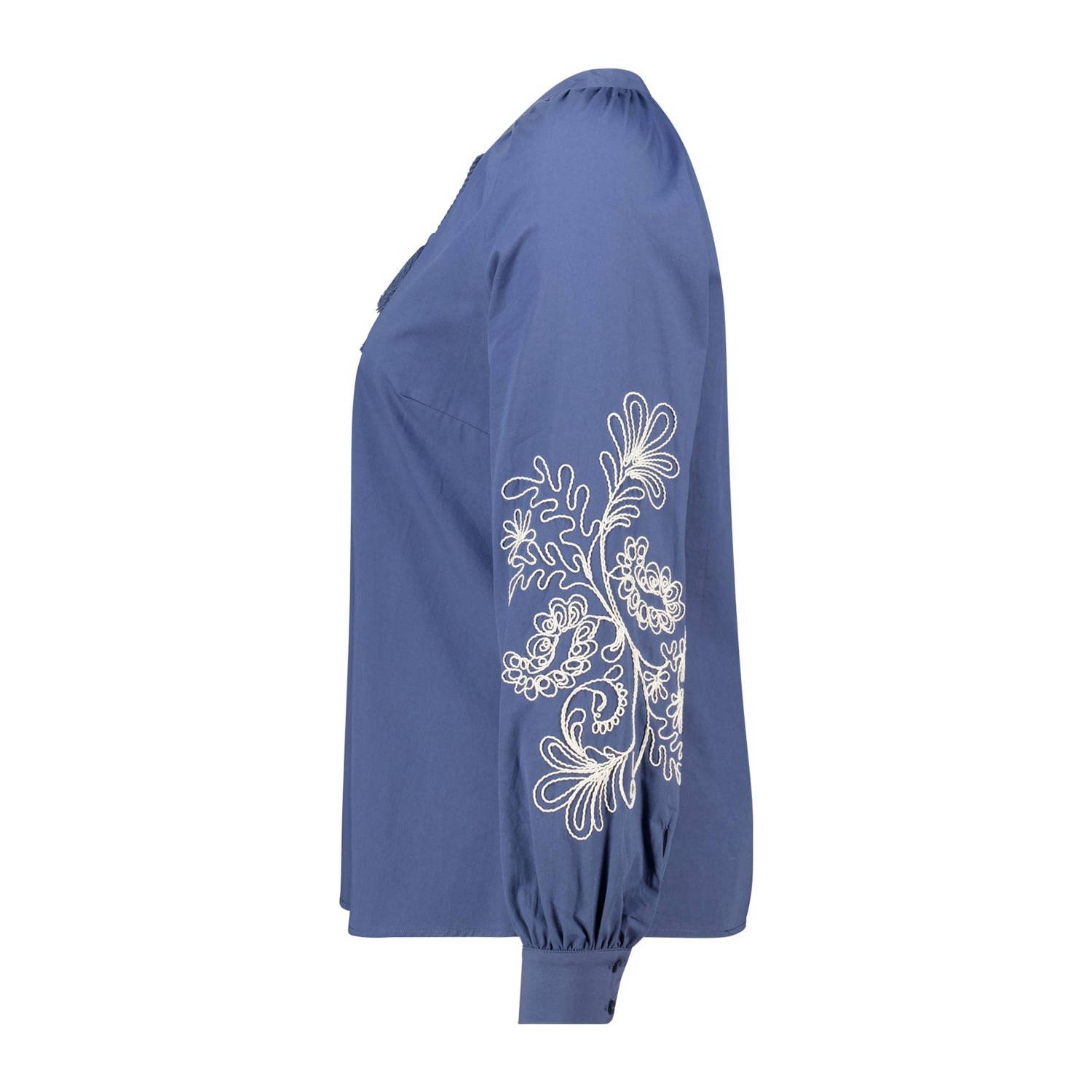 MS Mode blousetop blauw broderie