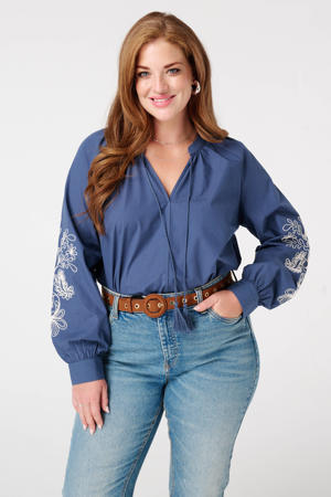 blousetop blauw broderie