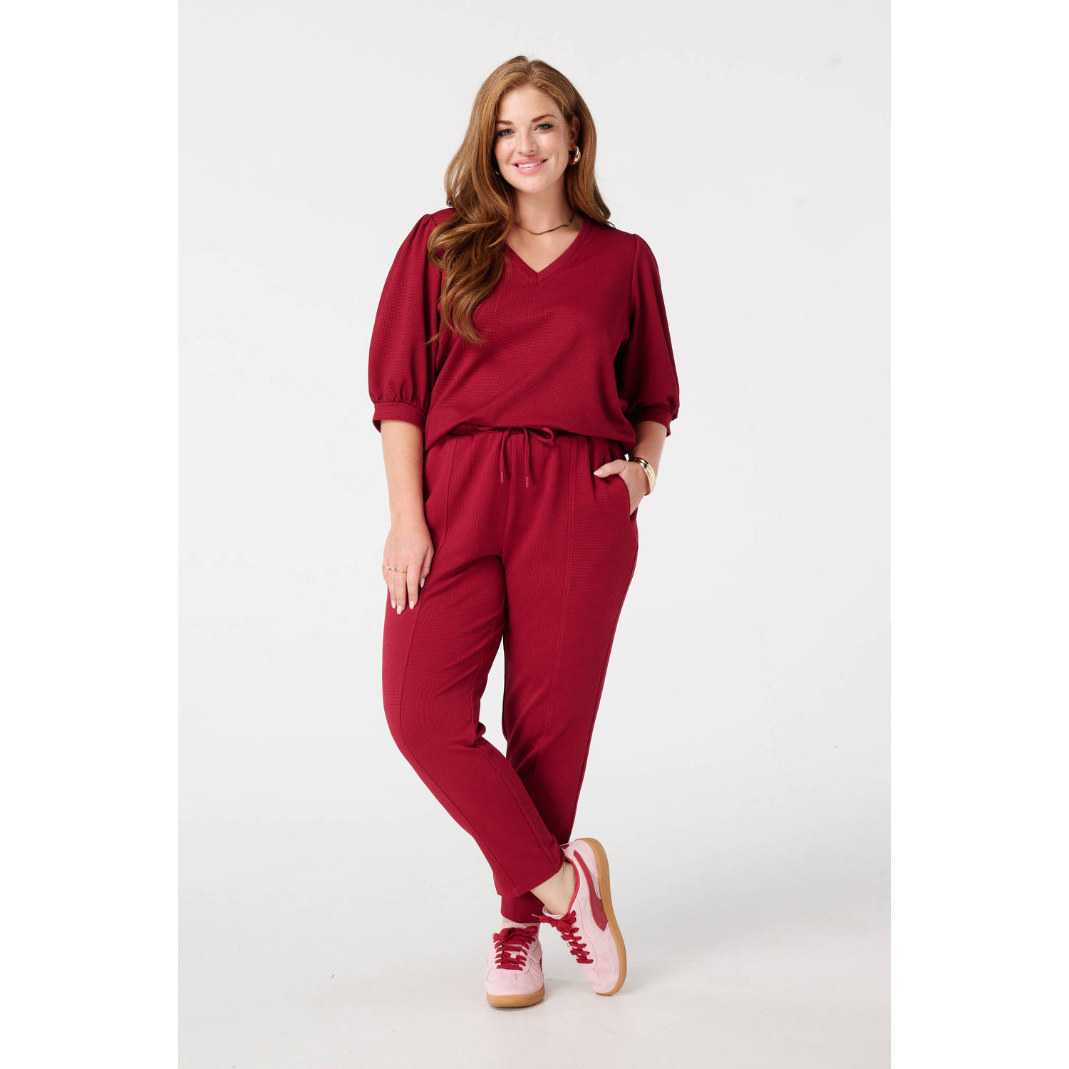 MS Mode slim regular waist broek rood