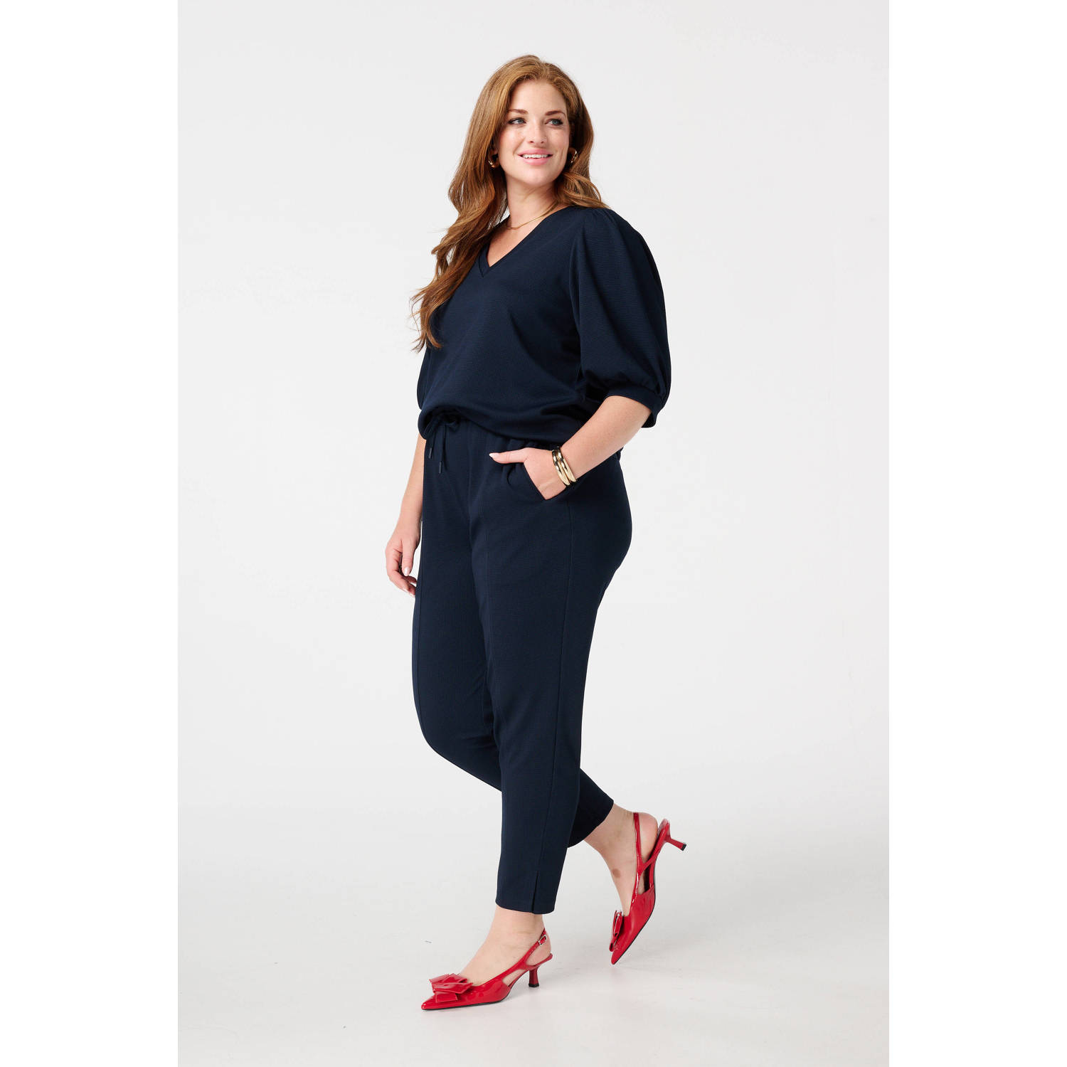 MS Mode slim regular waist broek donkerblauw