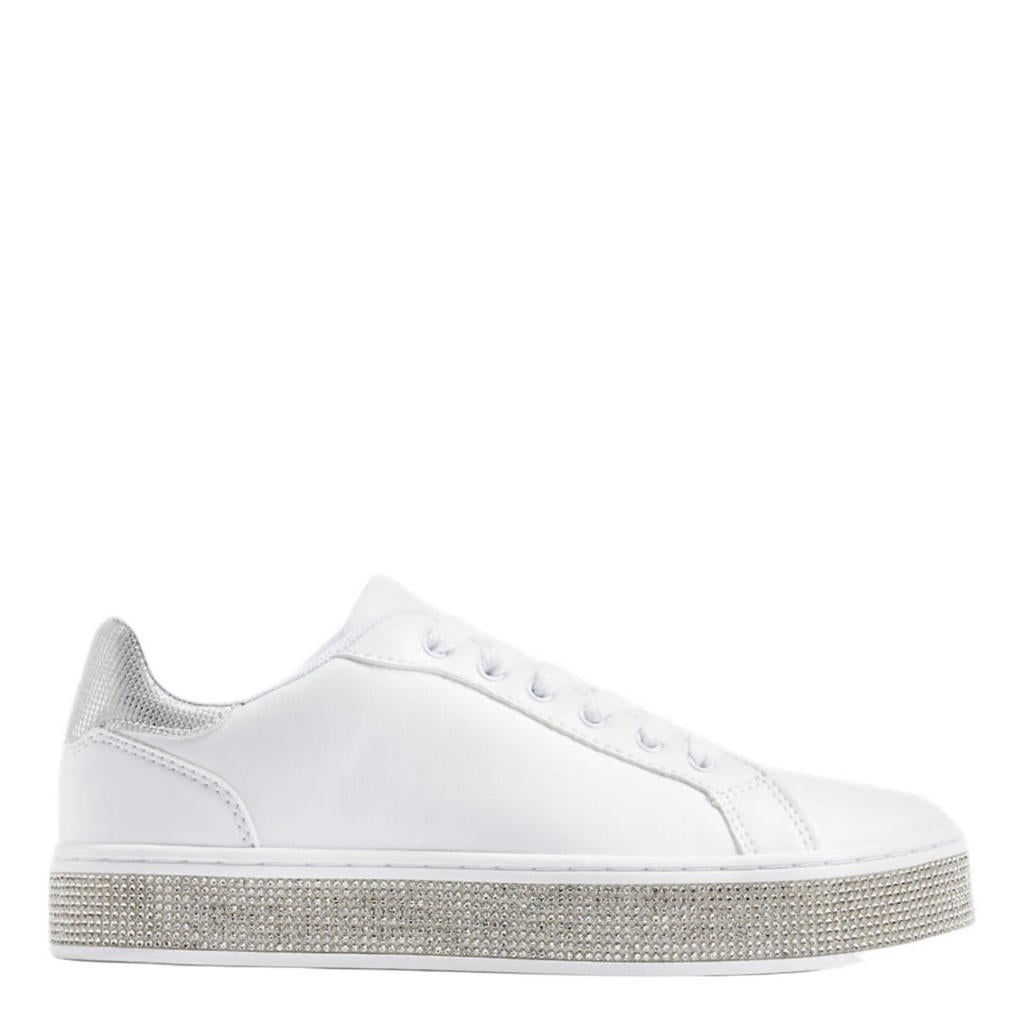 Witte dames Graceland sneakers van imitatieleer met veters
