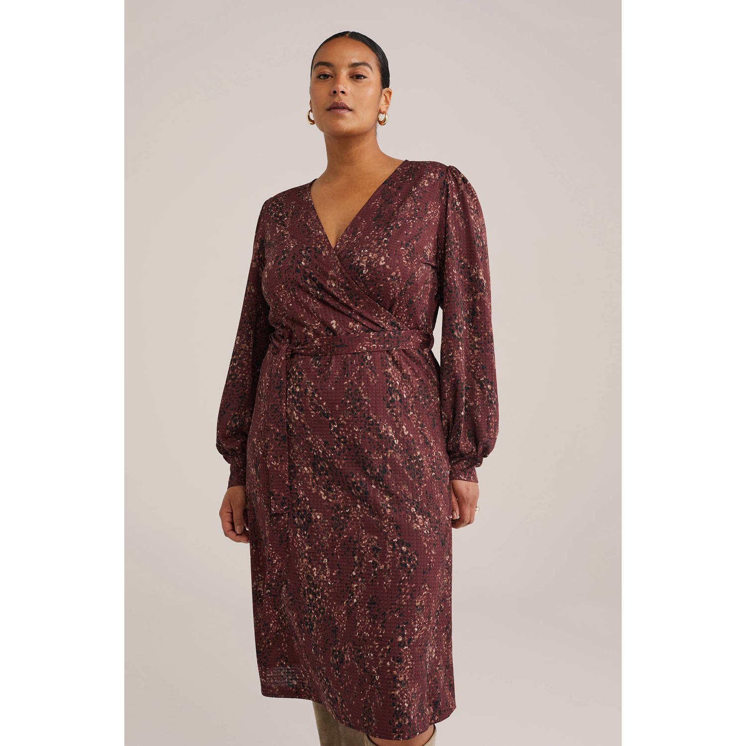 WE Fashion midi jurk donkerrood
