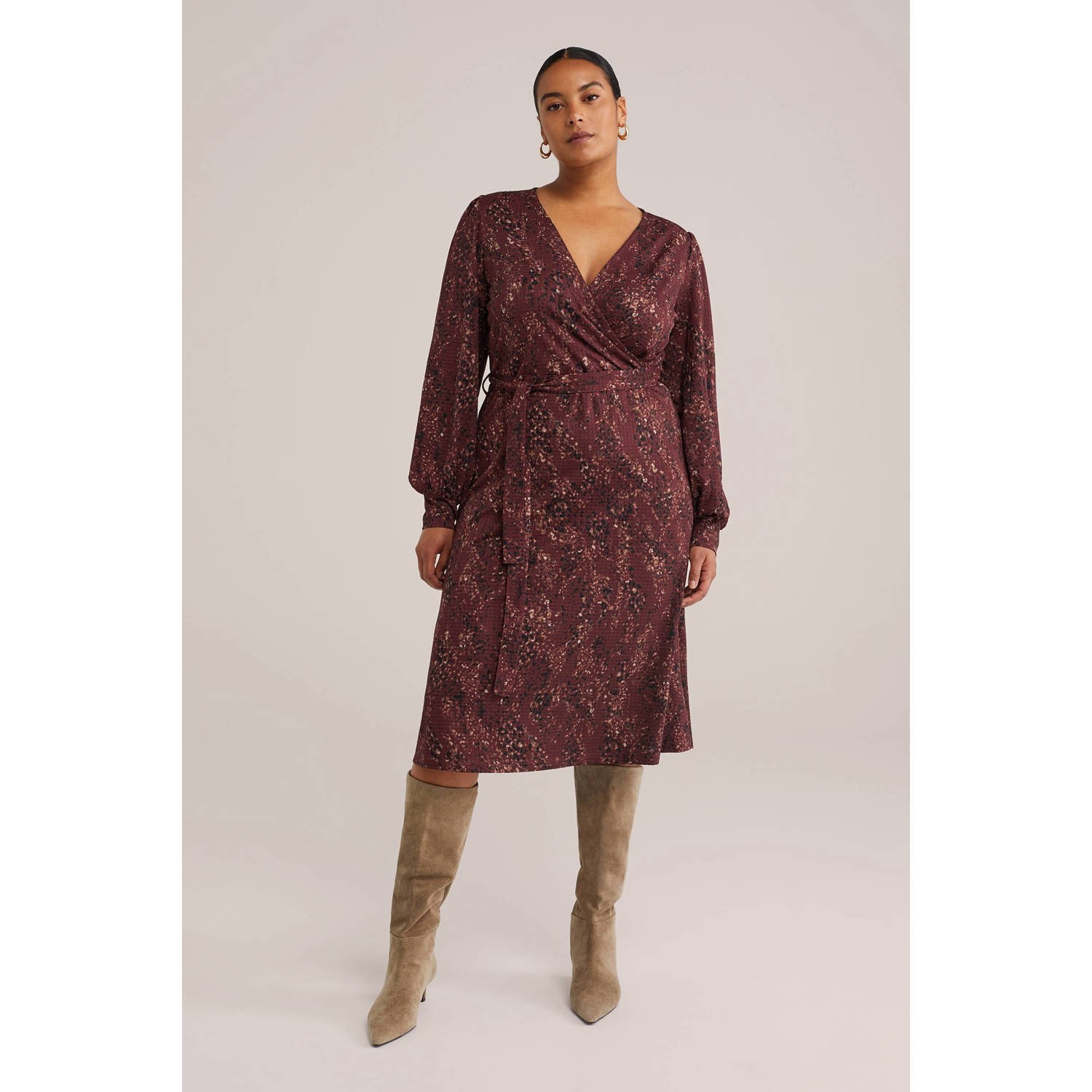 WE Fashion midi jurk donkerrood