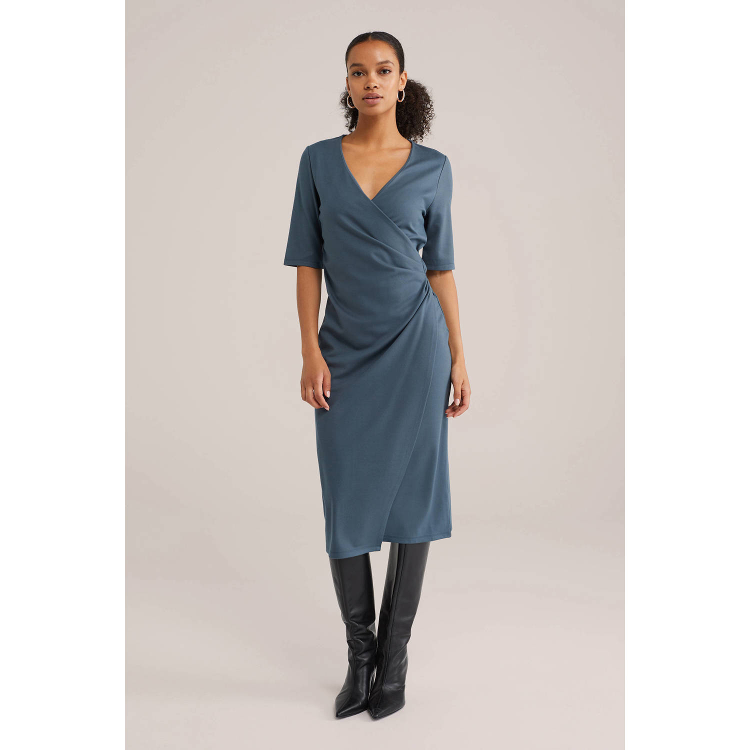 WE Fashion midi jurk grijsblauw