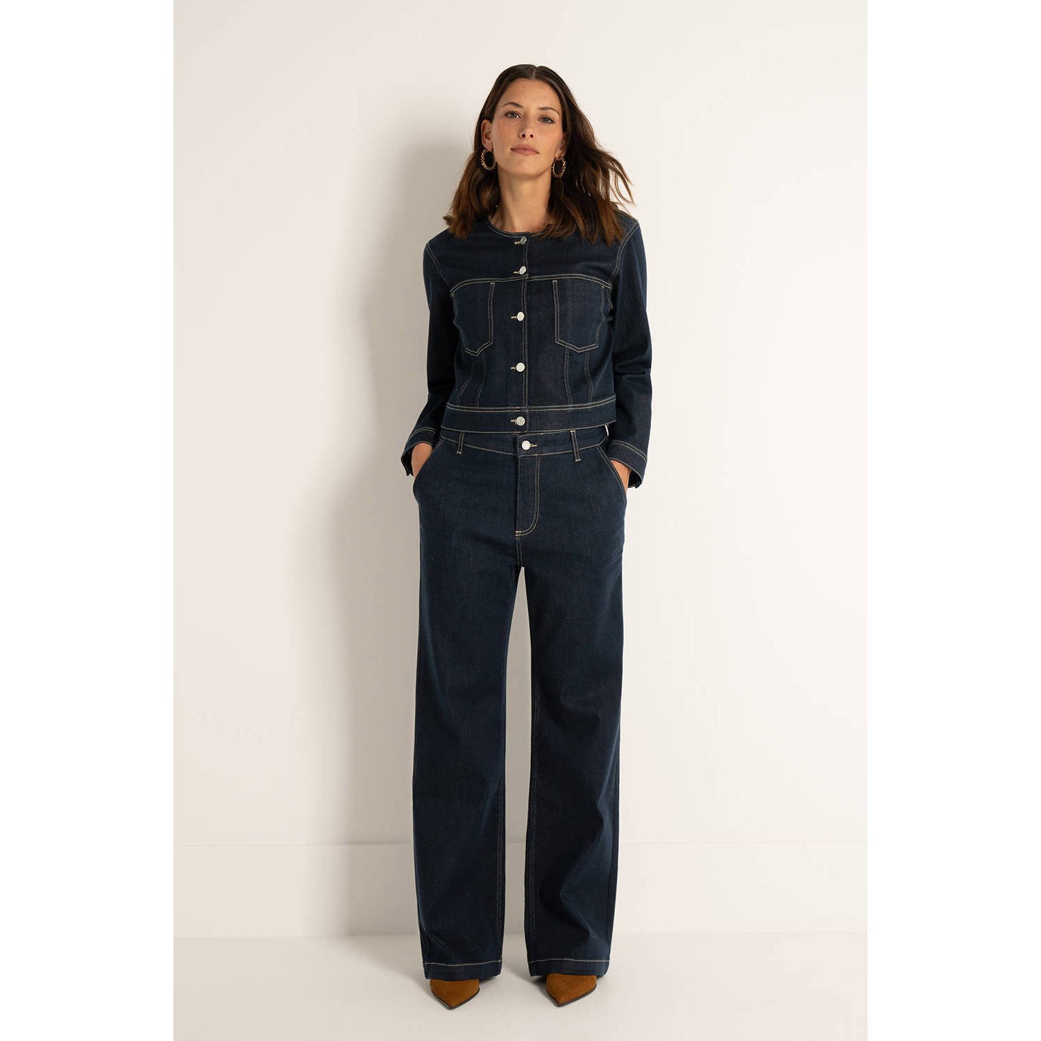 Claudia Sträter high waist straight leg jeans dark blue denim