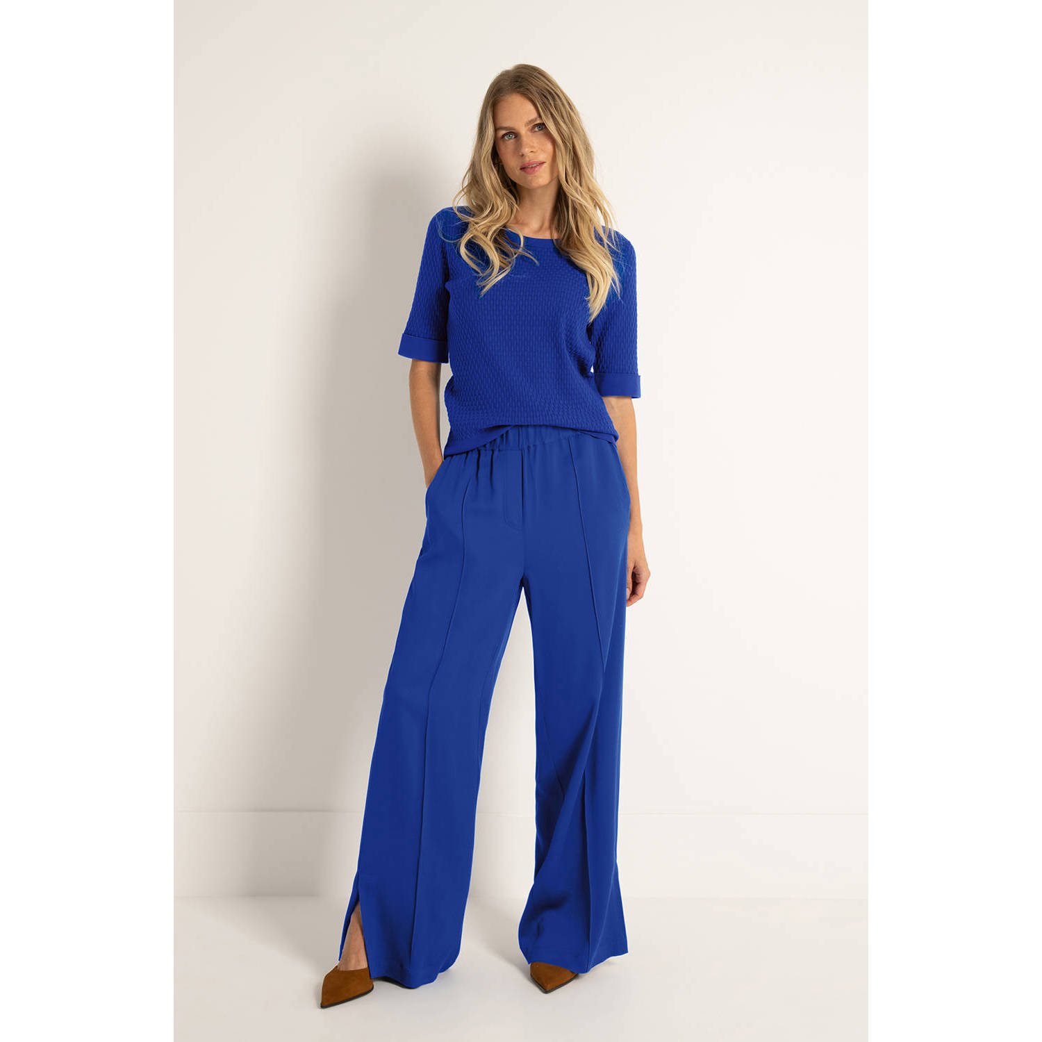 Claudia Sträter wide leg high waist broek blauw