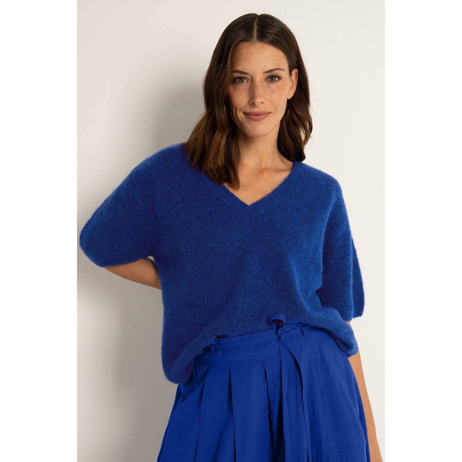 Claudia Sträter pullover trui blauw fijn gebreid