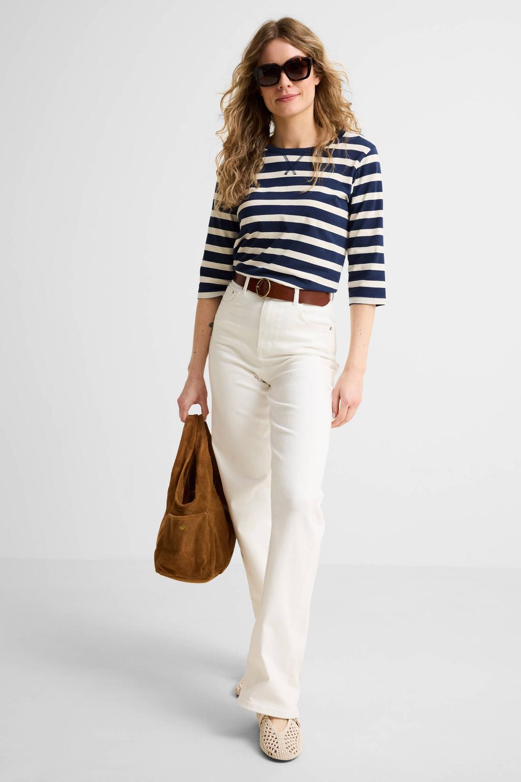 White wash dames Anytime high waist wide leg jeans van denim met rits- en knoopsluiting en effen