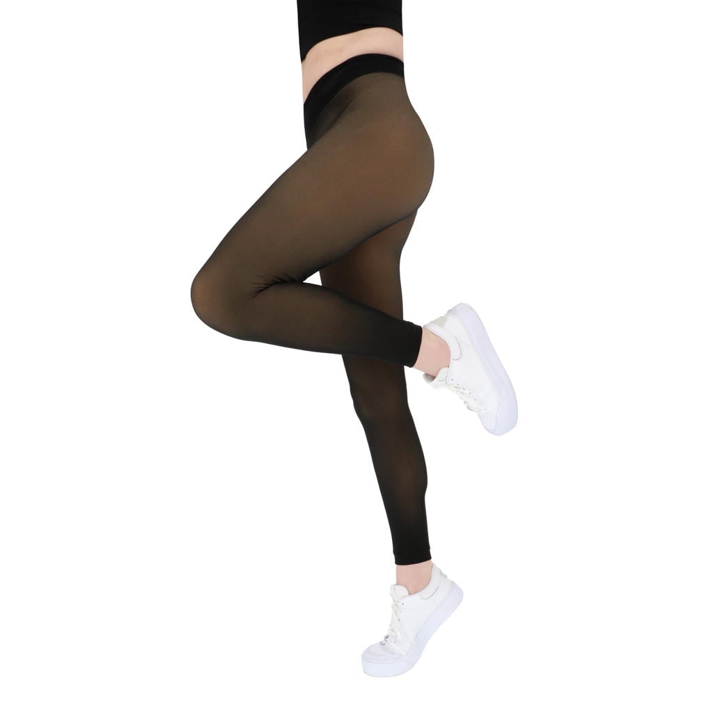 Zwart en nudekleurige dames Marianne voetloze fleece panty van polyester met effen