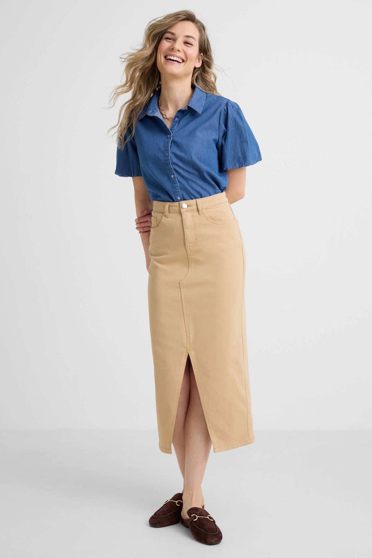 Womens Meisjes Lente Zomer Stretch Denim Maxi Rok Front Split Denim Rok Hoge Taille A-Lijn Mid Lengte Kokerrok Dames Casual Rechte Lange Jeans Rok, Kleur a, M