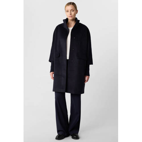comma wollen manteljas donkerblauw afbeelding