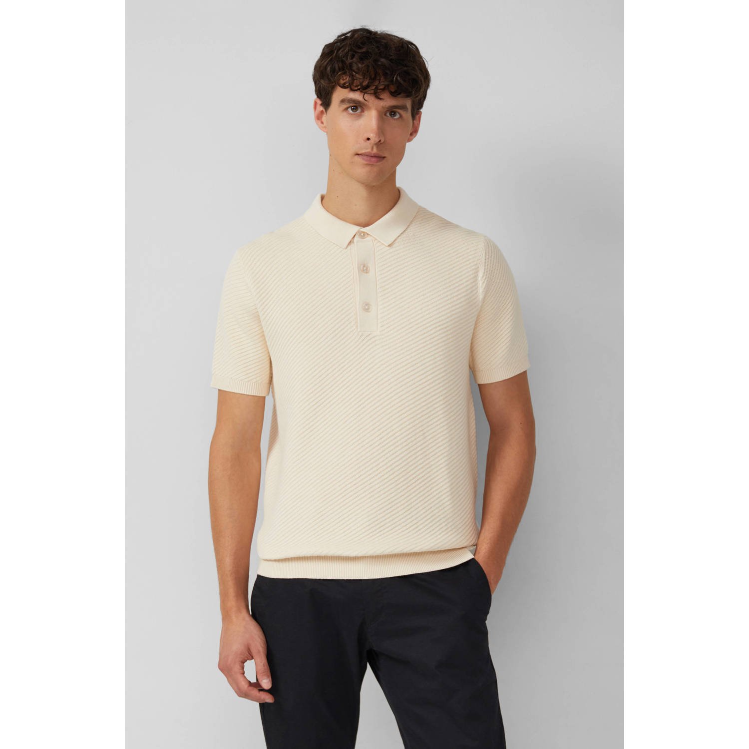 S.Oliver BLACK LABEL regular polo met ingebreid patroon beige